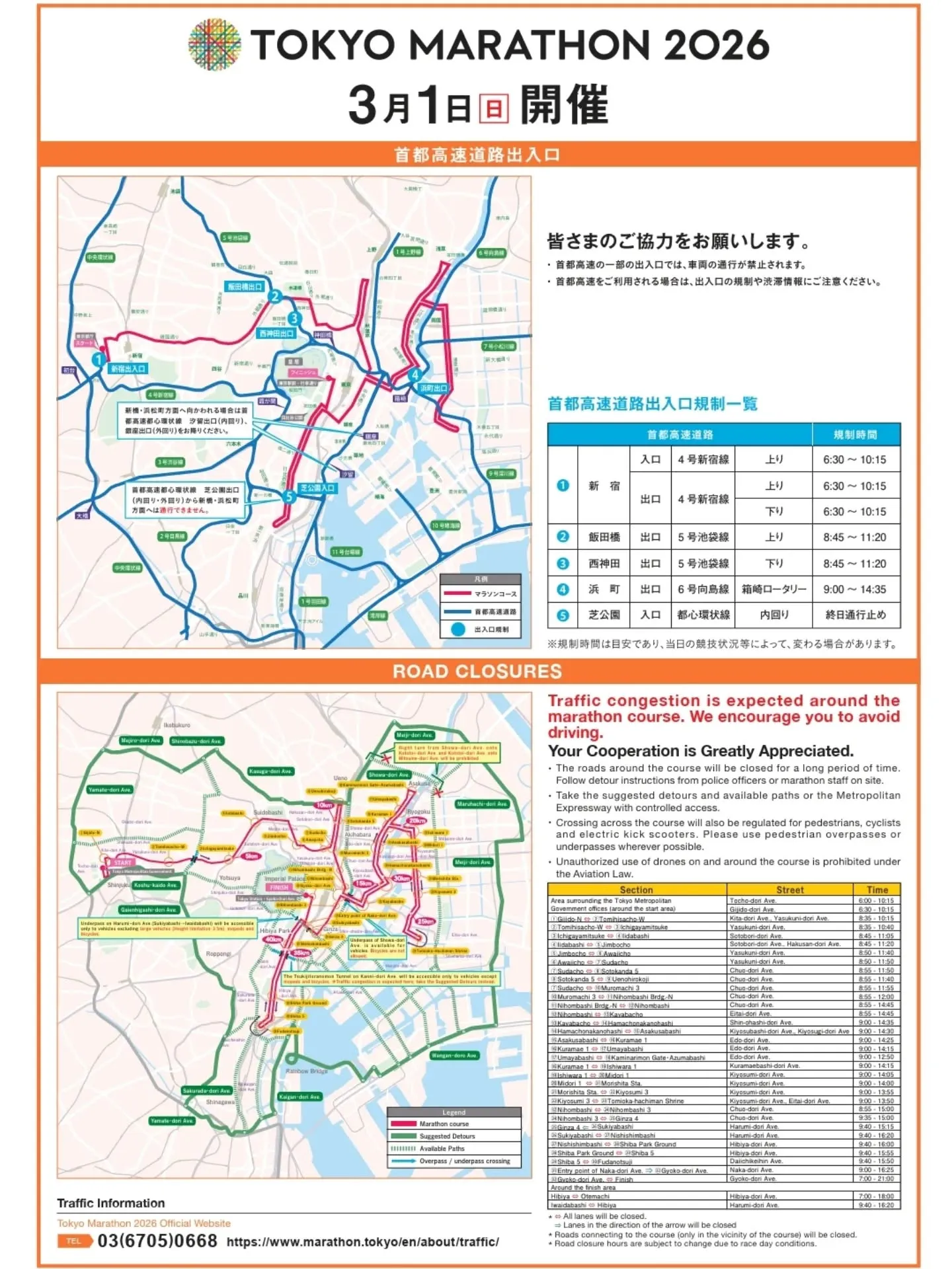【重要】3/1(日) 東京マラソン開催に伴う交通規制のお知...